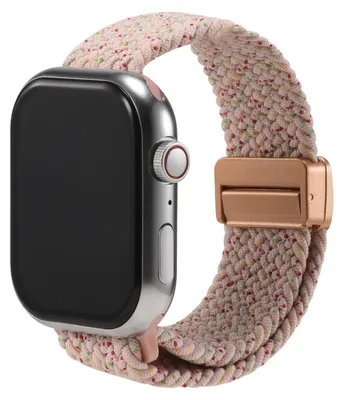 Image de Bracelet de remplacement en nylon tressé pour Apple Watch 1, 2, 3, 4, 5, 6, 7, 8, 9, 10, 11, SE 1, 2, 3 (38/40/41/42 mm) – Bracelet en tissu tressé rose – Bracelet réglable pour smartwatch – Taille universelle