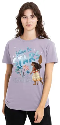 Immagine prodotto di T-shirt da donna Disney Moana, con scritta "Follow The Stars", colore lavanda, taglia S