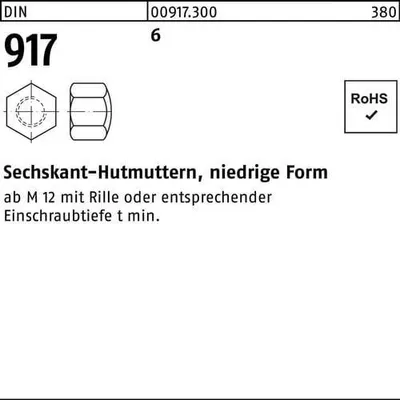 Produktbild von Reyher  Sechskant-Hutmuttern DIN 917 6 AU M 12 SW 19 (250 Stück)