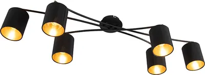Produktbild von QAZQA - Moderne Deckenleuchte I Deckenlampe I Lampe I Leuchte schwarz 6-Flammig - Lofty I Wohnzimmer I Schlafzimmer - Stahl Zylinder I Rund - LED geeignet E14