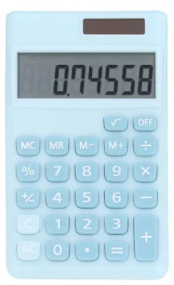 Obrázek produktu pro Kalkulačka, 8místná solární kalkulačka s duálním napájením a velkým LCD displejem, velkými citlivými tlačítky, v příjemné modré barvě
