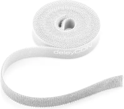 Produktbild von deleyCON 2m Klett Kabelbinder Klettband Klettbandrolle 10mm Breit Kabelmanagement Klettkabelbinder zuschneidbar Weiß