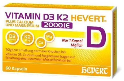 Zdjęcie produktu dla Witamina D3 K2 Hevert+Wapń i Magnez.2000 IU Kps. 60 kaps