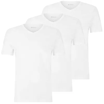 Image de T-shirts pour hommes BOSS Col en V classique Manches courtes Pur coton Lot de plusieurs pièces Blanc/White S
