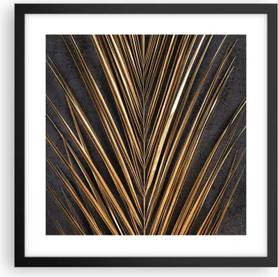 Produktbild von Gerahmtes Poster - Schwarzer Rahmen - Blatt golden schwarz - 40x40 cm - Wand Bild - Wanddeko - Wandbilder - Kunstposter - Wandposter - Bilderrahmen - Bilder - Kunstdruck - P2BAC40x40-5091