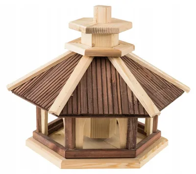Image de Maisonnette pour oiseaux en bois avec mangeoire (XXL)