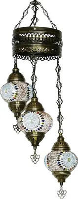 Image de Suspension mosaïque orientale multicolore - Hauteur 70 cm, largeur 20 cm, diamètre 13,5 cm - Douille E14