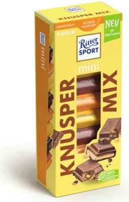 Image de Ritter Sport Mini 9 croustillant mélange avec 9 tablettes de chocolat 150g