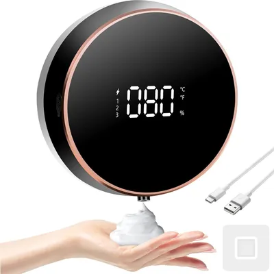 Image de Distributeur de savon automatique à 3 niveaux, réglable, 300 ml, électrique, à fixation murale, sans contact, pour salle de bain, cuisine, école, noir, 14 cm
