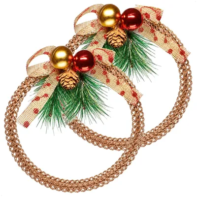 2er Set Weihnachtskränze, gold, 16,5 cm, mit Zapfen und Schleife