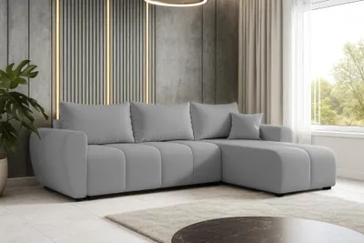 Image de AX LIVING Canapé d'angle avec fonction sommeil Malatya L Mini canapé gris clair D