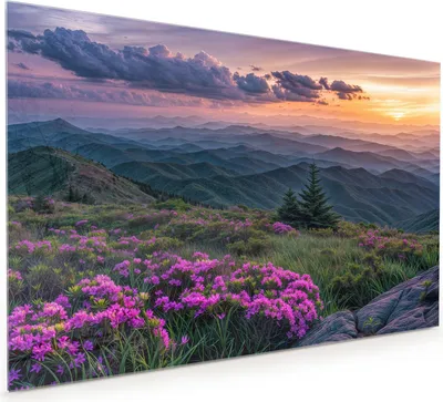 Produktbild von Küchenrückwand Spritzschutz Glas mit Motiv Berglandschaft Blumen 40 x 40 cm