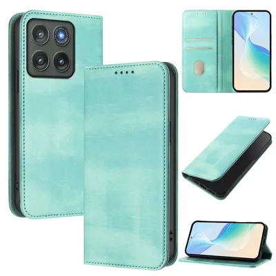 Produktbild von Handyhülle für Motorola Edge (2026), Vintage Leder RFID Schutz Kartenfach Standfunktion Magnetische Klapphülle Türkis
