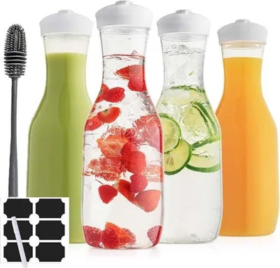 Image de Lot de 4 carafes en plastique transparent de 1,5 l, sans BPA