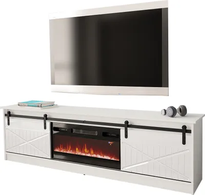 Produktbild von Mirjan24 TV-Lowboard Granero mit Elektrischem Kamin, Stilvoll TV Schrank, Realistische LED-Flamme (Farbe: Weiß / Weiß Hochglanz, mit Kamin Schwarz)