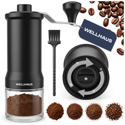 Produktbild von WELLHAUS Handkaffeemühle Keramikmahlwerk Kurbel Schwarz einstellbar