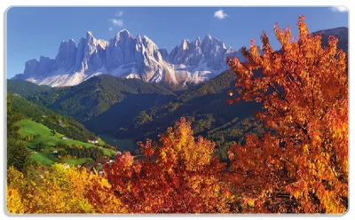 Produktbild von Wallario Frühstücksbrettchen aus Glas, je 14 x 23 cm, mit rutschfesten Füßen, Motiv Herbst im Gebirgstal unter blauem Himmel