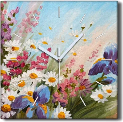 Produktbild von Coloray Hodiny Unikátní 30x30 cm  Tiché hodiny Pro obývací pokoj a kuchyň Nástěnné hodiny Plátno Černé ručičky hodin - Malování květin