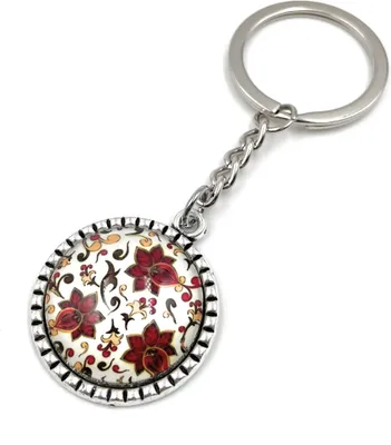 Image de Onwomania Cercle avec fleurs Porte-clés métal Porte-bonheur dans boîte cadeau alu, idéal pour offrir
