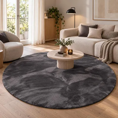 Produktbild von Luxus Super Soft Kunstfellteppich Pearl Anthrazit Rund, Größe:160 cm Rund
