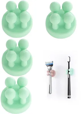 Produktbild von 4 Stück Silikon Zahnbürstenhalter, selbstklebend, grün, für Wand, Bad, Küche