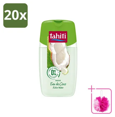 Imagen del producto de 20 unidades de gel de ducha Tahiti, con agua de coco, sin colorantes, 250 ml, pack económico