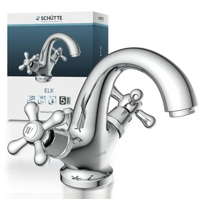Immagine prodotto di Miscelatore per lavabo SCHÜTTE ELK con tirante, rubinetto da bagno con scarico a scomparsa per lavabo, cromo