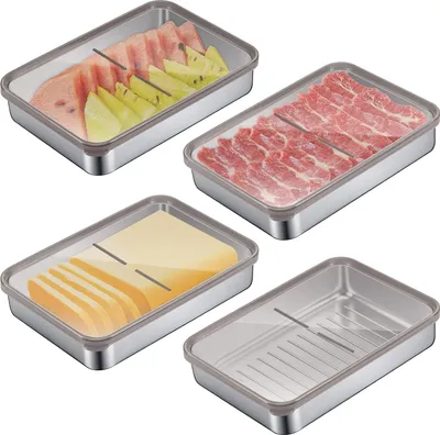 Produktbild von Set mit 4 Aufschnittbox Fresh, Edelstahl Lebensmittel Aufbewahrungsbox mit Sichtdeckel, Kühlschrank Gefrierschrank Organizer Für Käse, Aufschnitt