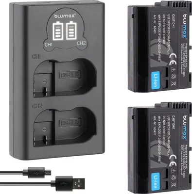 Produktbild von 2x Akku + LCD Lader für Nikon EN-EL15C  A/B/C Z5 Z6 Z7 II D7500 2400 mAh