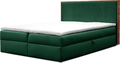 Produktbild von Boxspringbett FOREST mit Bettk sten und Topper Polsterbett elegante Kopfst tze Bett mit Karomusterpr gung Doppelbett mit Matratze Stauraum Schlafzimmer Schlafzimmerm bel (120x200 Gr n)