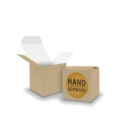 Produktbild von SET Handgemacht (Motiv11) 24x Faltschachtel Würfel 5cm BRAUN + Sticker