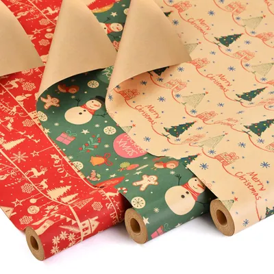 Geschenkpapier 3 Rollen 43 cm x 10 m Kraftpapier Weihnachtsmotive