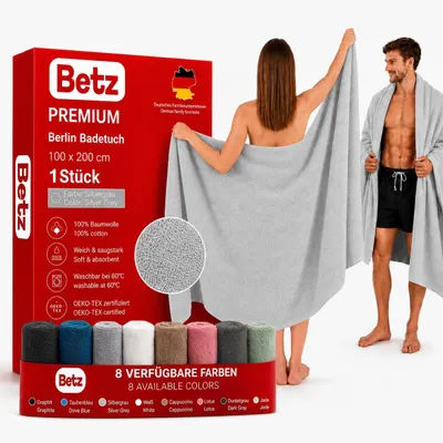 Produktbild von Betz Badetuch XXL 100x200 cm – 1 Stück – Saunatuch & Strandtuch 360 g/m² – saugstark & weich– großes Handtuch mit Aufhänger –Serie Berlin –Silbergrau