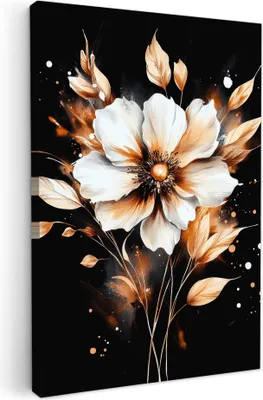Produktbild von Leinwand Bilder 80x120 cm - Graffiti - Blume - Gold, Wandbilder, Wanddeko Wohnzimmer, Bild