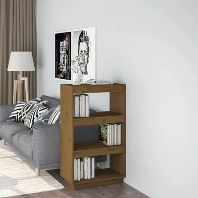 Immagine prodotto di Libreria 60x35x103 cm, 3 ripiani, divisorio per ambienti, in legno massello di pino, colore marrone