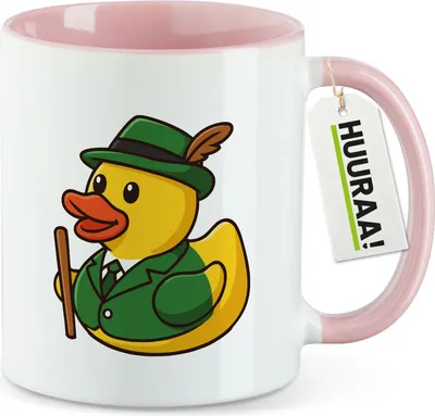 Produktbild von Huuraa Kaffeetasse Quietscheente Schützenbruder Gummiente Schützenfest 330ml Rosa Keramik Kaffeebecher Geschenkidee