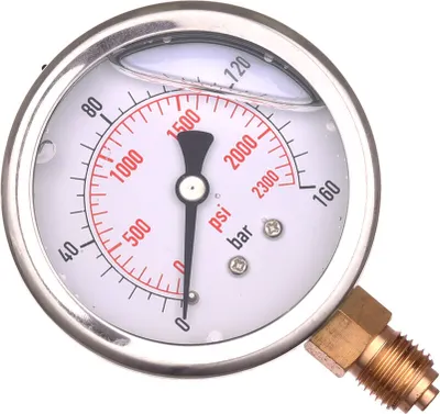 Zdjęcie produktu dla Manometr, manometr 0-160 bar z dolnym przyłączem 1/4" (z tłumieniem glicerynowym)
