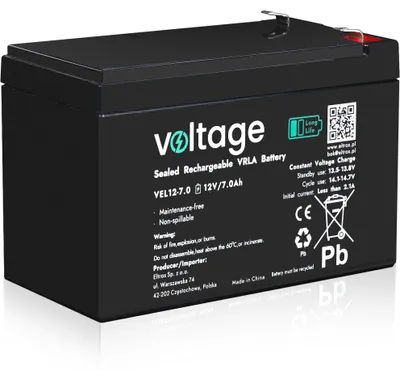 Image de Batterie AGM Voltage Long Life 12V 7Ah VEL12-7.0 (durée de vie 15 ans)