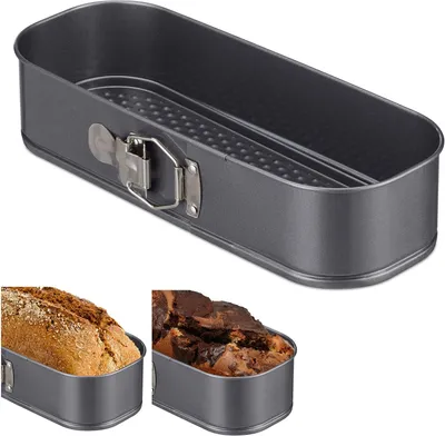 Productafbeelding van Springvorm rechthoekig - Antiaanbaklaag - Vlakke bodem - Cakevorm - Biscuitgebak - 31 x 12 cm - Antraciet