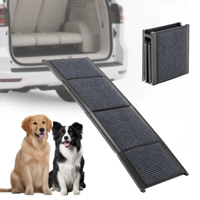 Produktbild von GIHAUVIA Hunderampe mit rutschfesten Teppich 158 x 44 cm klappbar für Auto Hunde Rampe Hundetreppe Einstiegshilfe 113 kg Belastbarkeit
