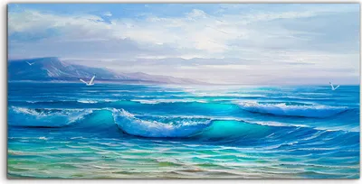Produktbild von Coloray - Glasbild - 100x50 cm - Wandbild - Glasbilder - Foto Bild Malerei Wellen See Vogel