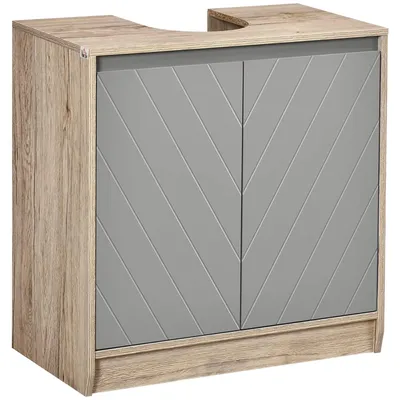 Productafbeelding van Badkamerkast - Onderkast voor wastafel - 2 deuren - Inlegplank - Hout - 60 x 30 x 59,8 cm - Grijs