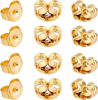 Produktbild von Hörner - Goldene Schmetterling Ohrringe, 100 Stück / 50 Paar, Sichere Schließungen für Ohrstecker, Schmuckmacher Bedarf