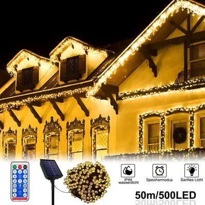 Productafbeelding van XINZI Solar LED-lichtslinger, 50 meter, 500 LED's - warm wit, 13 modi & timer, geschikt voor tuin, balkon, terras, erf, huis, feest, bruiloft, Pasen, Halloween