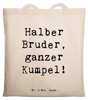 Produktbild von Mr. & Mrs. Panda Tote Bag Spruch Halbbruder Kumpel - Transparent - Geschenk, Humor, Familie, Jubiläen, Schultasche, Verbundenheit, Geschwister, Einkaufstasche, Verwandte