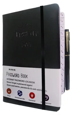 Passwortbuch mit A-Z-Register, 480 Einträge, schwarz