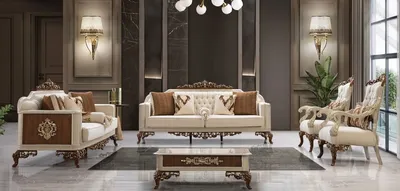 Produktbild von Casa Padrino Luxus Barock Wohnzimmer Set Beige / Grau / Braun / Gold - 2 Sofas & 2 Sessel & 1 Couchtisch - Handgefertigte Wohnzimmer Möbel im Barockstil - Edel & Prunkvoll
