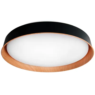 Zdjęcie produktu dla XUDO, lampa sufitowa LED, 54W, 3 tryby barwy światła, 4320 lm, czarno-drewniana, 40 cm, z pilotem
