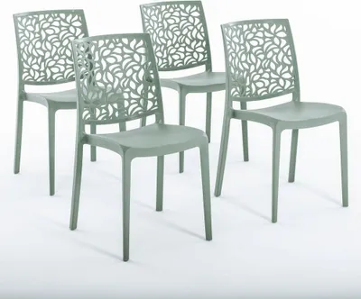 Immagine prodotto di set di 4 sedie impilabili in polipropilene con fibra di vetro per uso esterno e giardino, bar e ristorante, cucina design moderno - ANNA - verde salvia
