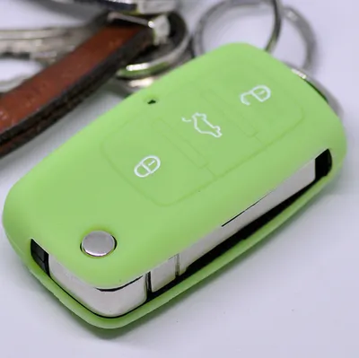 Produktbild von Auto Schlüssel Hülle Silikon Schutz Cover Fluoreszierend Grün kompatibel mit VW Seat Skoda bis 11/2009 3 Tasten Klappschlüssel